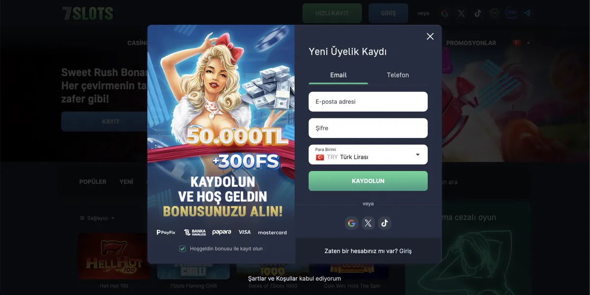 İlk kez kayıt yapacak oyuncular için işlem sırası